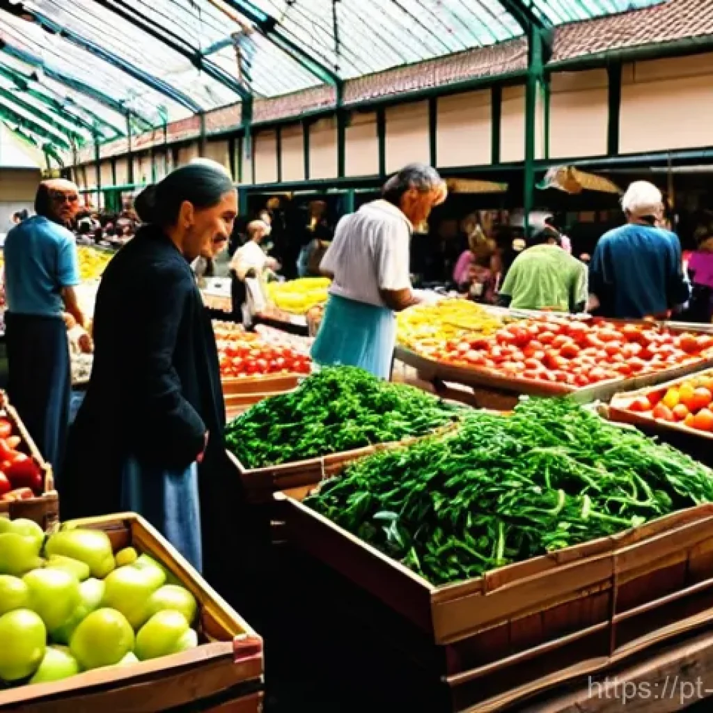 각국의 전통 시장 역사 - **Vibrant Traditional Portuguese Market Scene:**
An atmospheric wide shot of a bustling traditio...