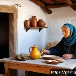 Home 18 음식 역사에서의 식사 시간 변화 - **Prompt Title: Rural Dawn and Grandparents' Humble Table**
"An oil painting depicting a serene,...