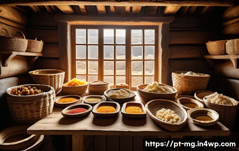 음식 역사 속의 보존 기술 - A vibrant Portuguese kitchen scene showcasing traditional food preservation methods: a rustic wooden...